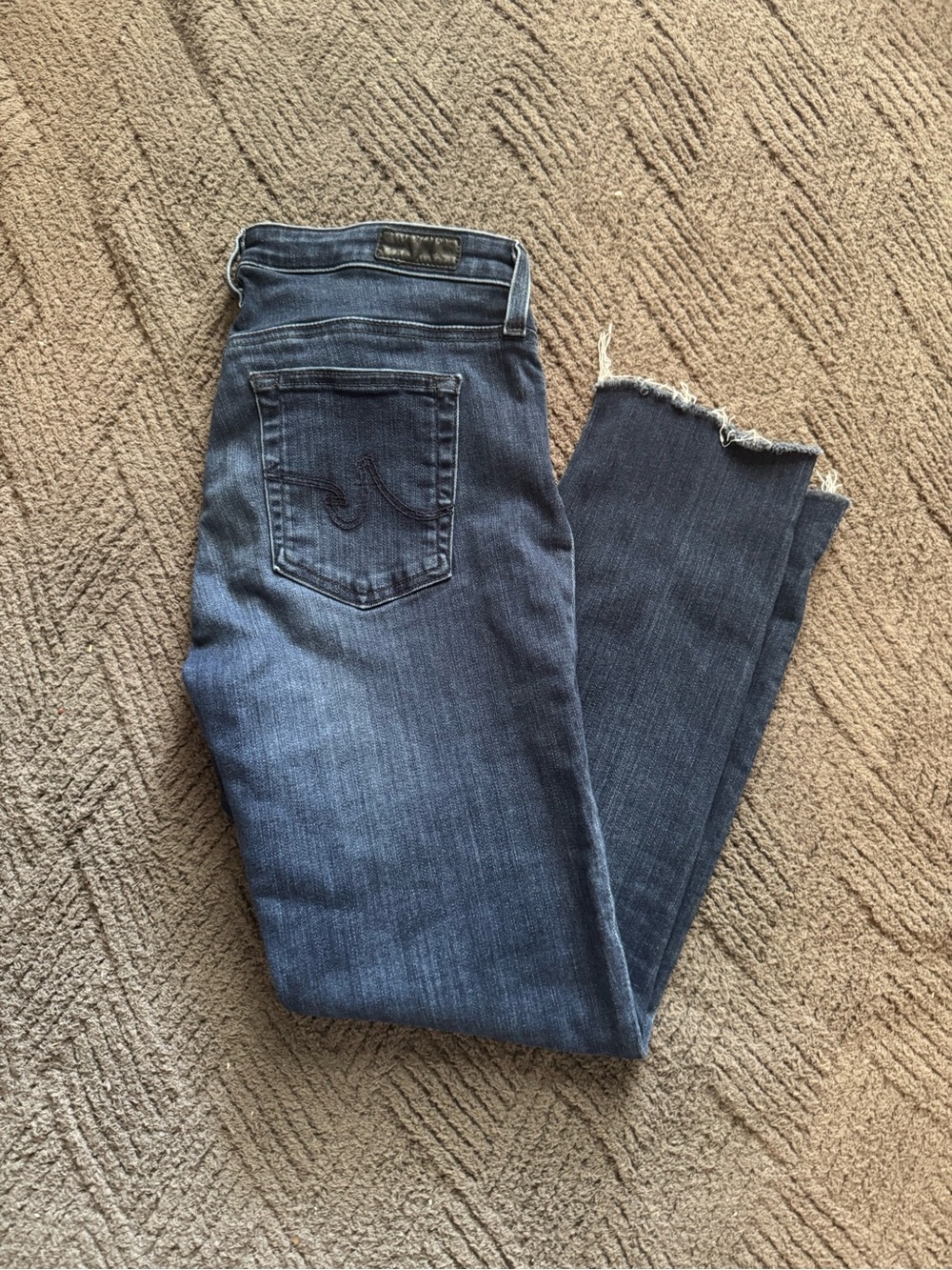 AG Adriano Goldschmied Dark Blue The Prima Crop Raw-Hem Jeans